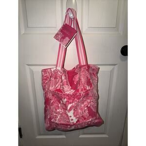 NEW Lilly Pulitzer Beach Towel Tote Palm Beach Resort White Anniversary Print